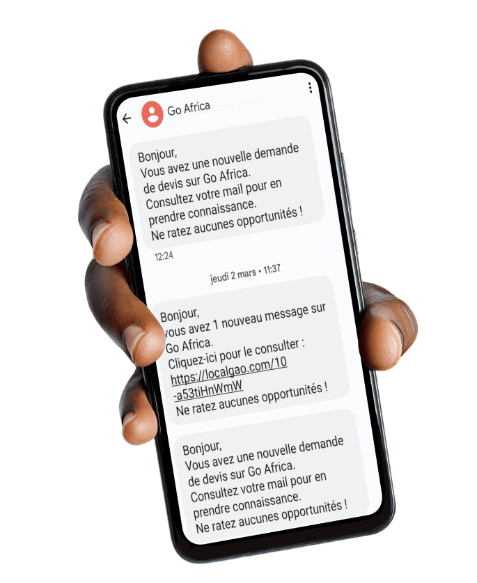 capture d'écran d'une notification sms de go africa online